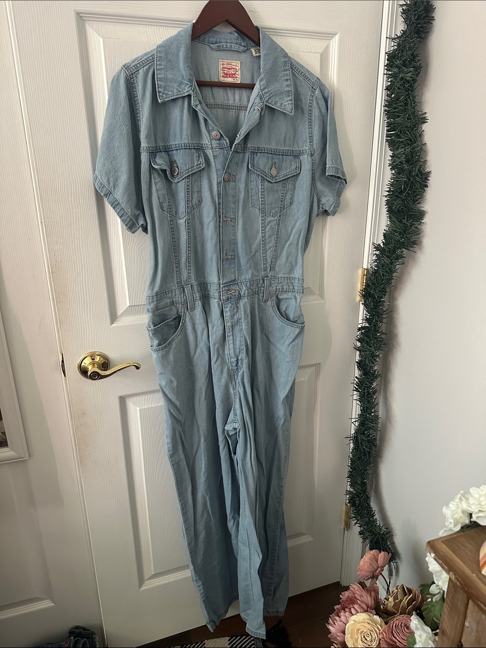 Levi's Light Blue Denim Short-Sleeve Jumpsuit Romper
